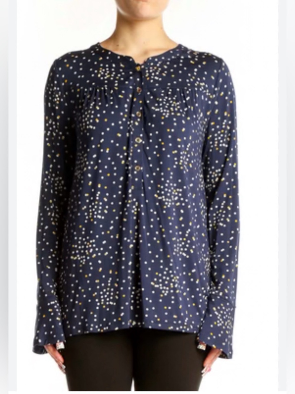 BODEN Navy Dot Button-Front Long Sleeve Blouse Size 4